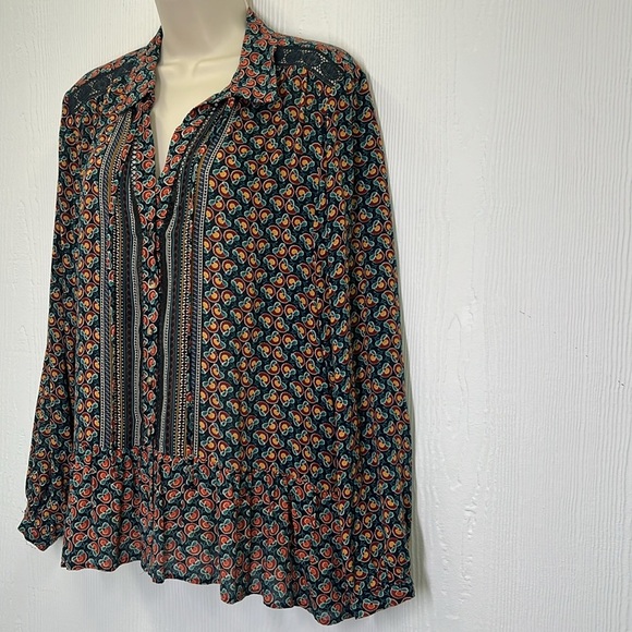Anthropologie - Maeve Janie Flounced Colorful Print Blue Motif Blouse Size 6 - Picture 8 of 14